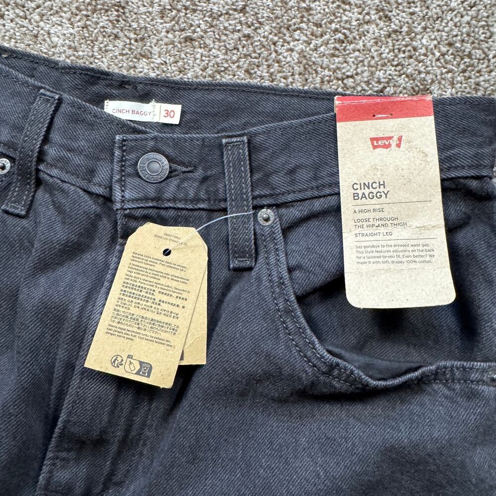 Levi's Cinch Baggy Jeans Grunge Black NWT Size 30x31 Wide Leg Loose Slub - Picture 8 of 12